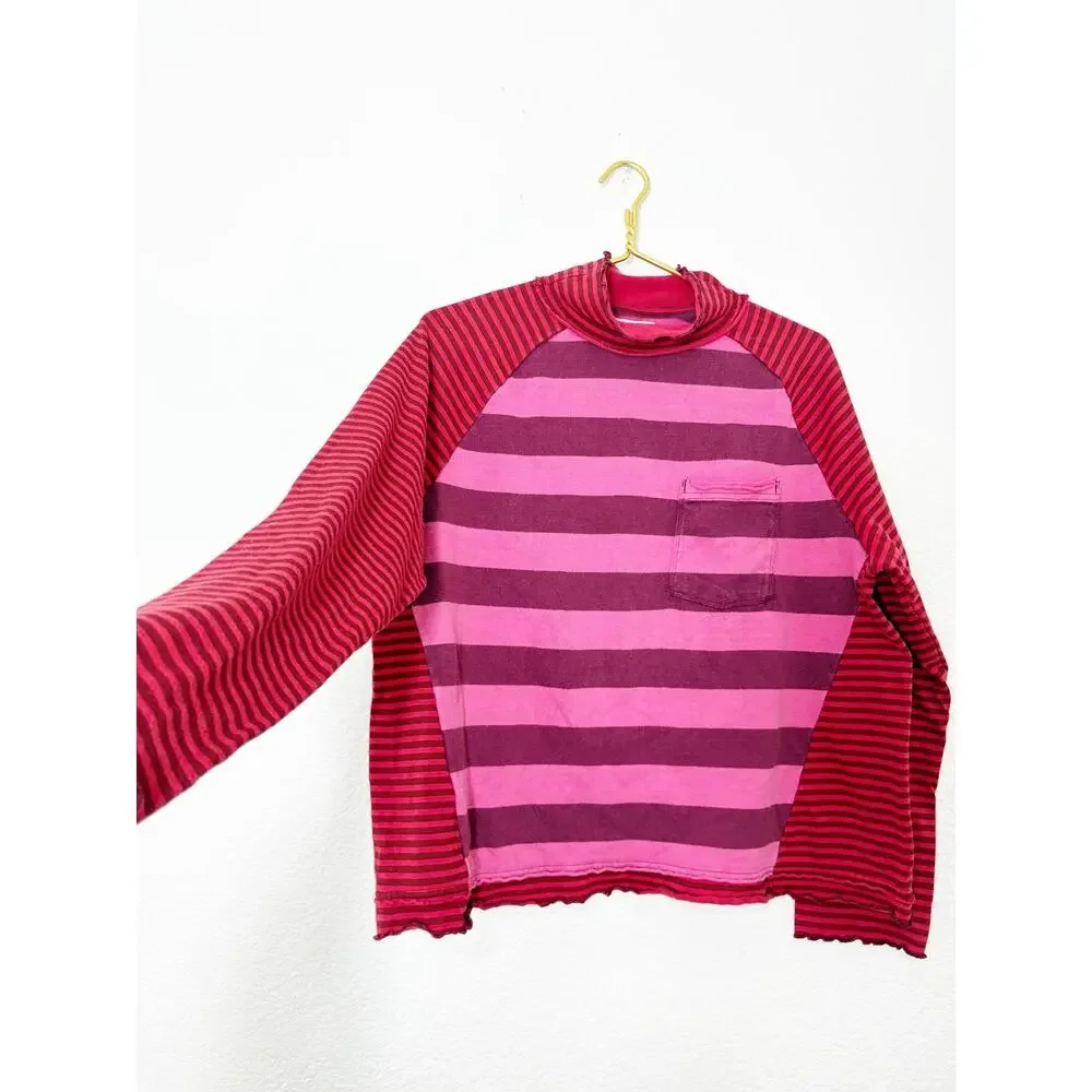 Free People We The Free Punk Playful Tee Size Medium Pink Red Stripes Emo